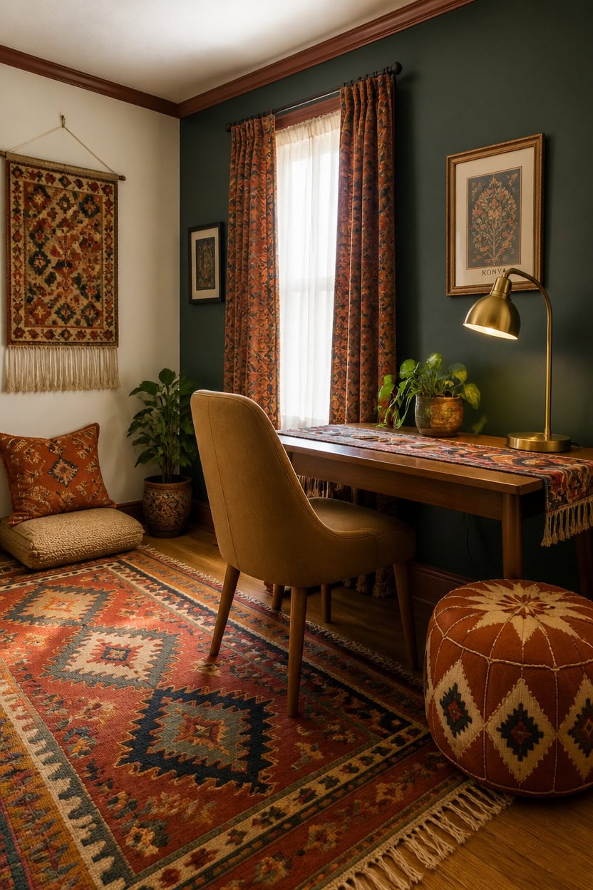 global jewel toned textile layering