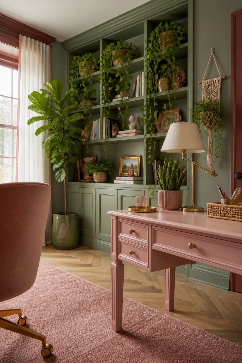 layered green plants painted