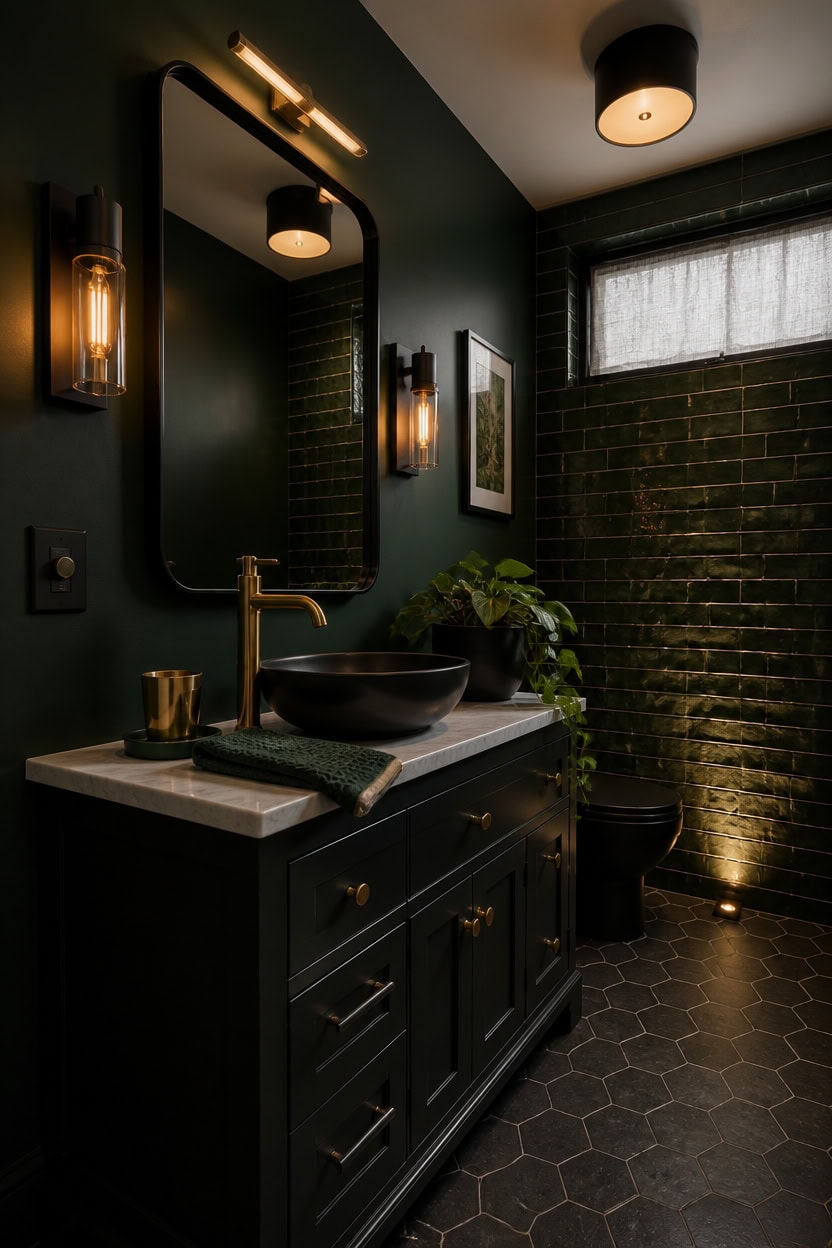 layered warm green black lighting