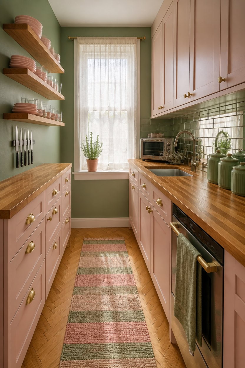 limited pink and green kitchen