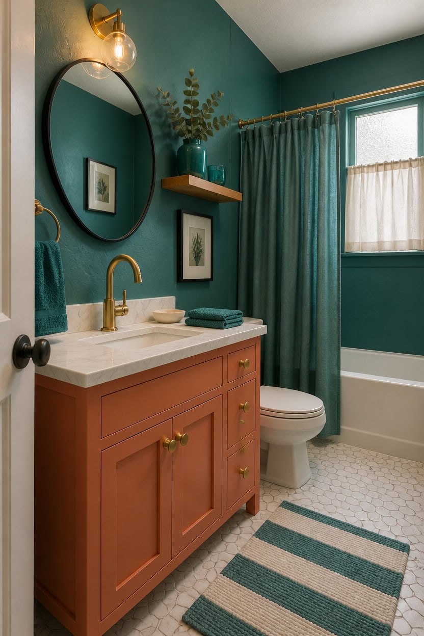mid tone teal bathroom makeover