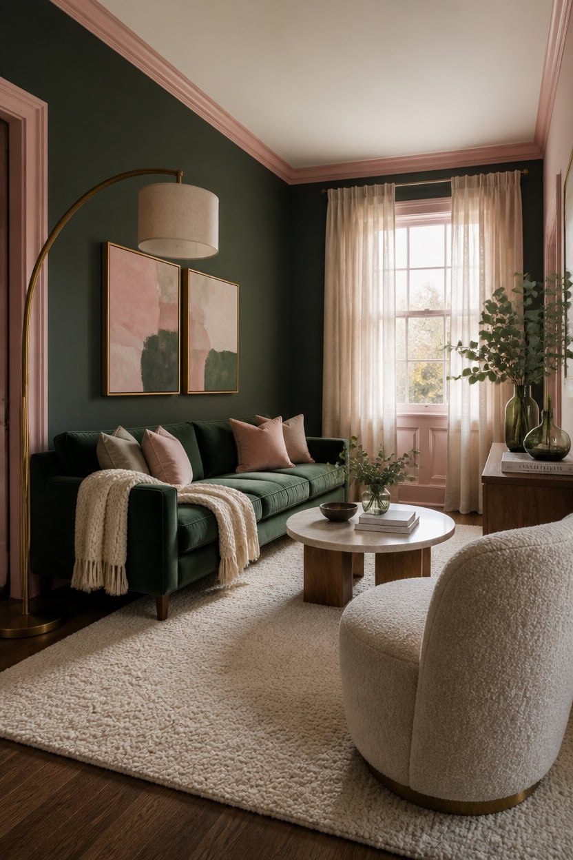 millennial pink meets forest green