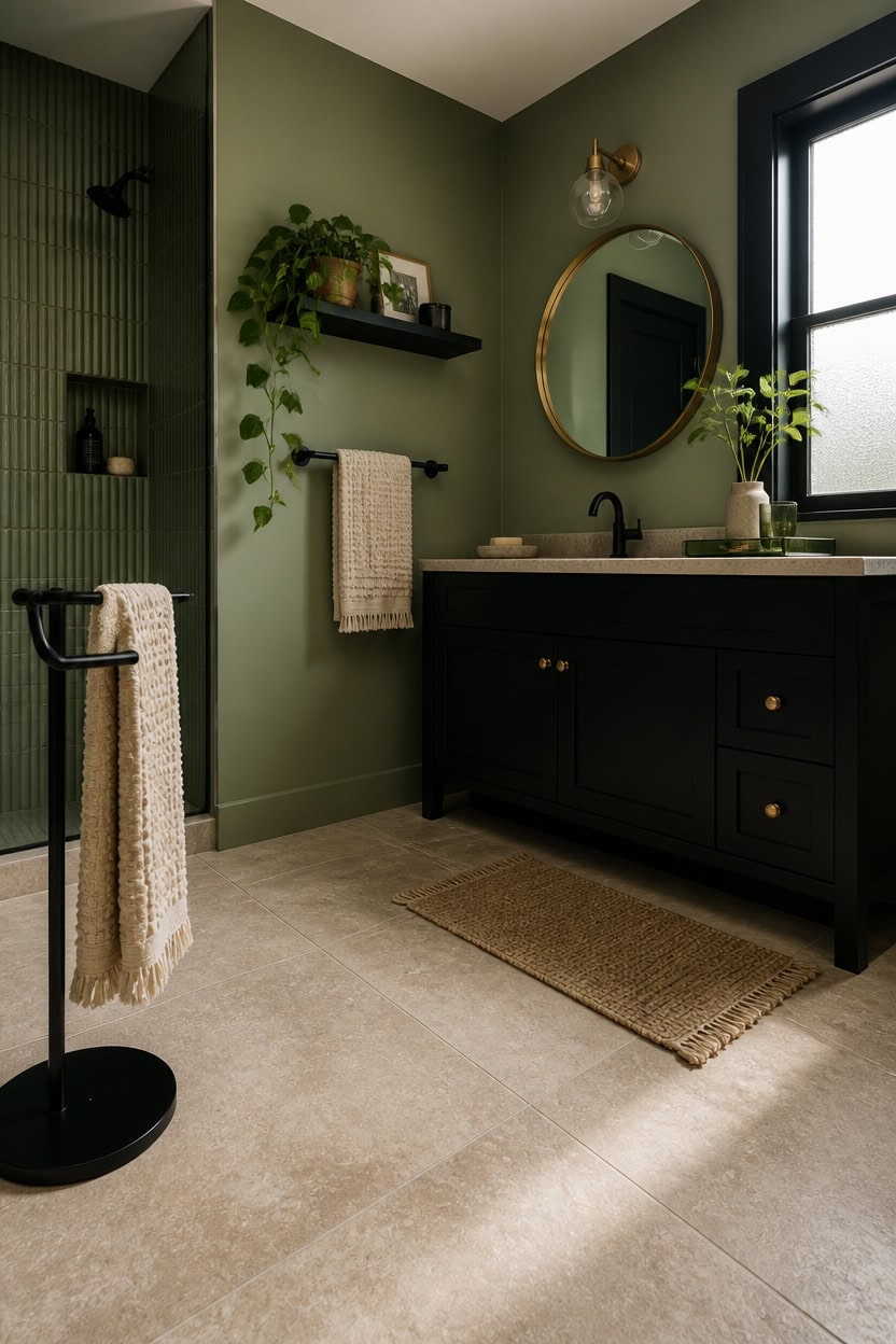 muted green matte black materials