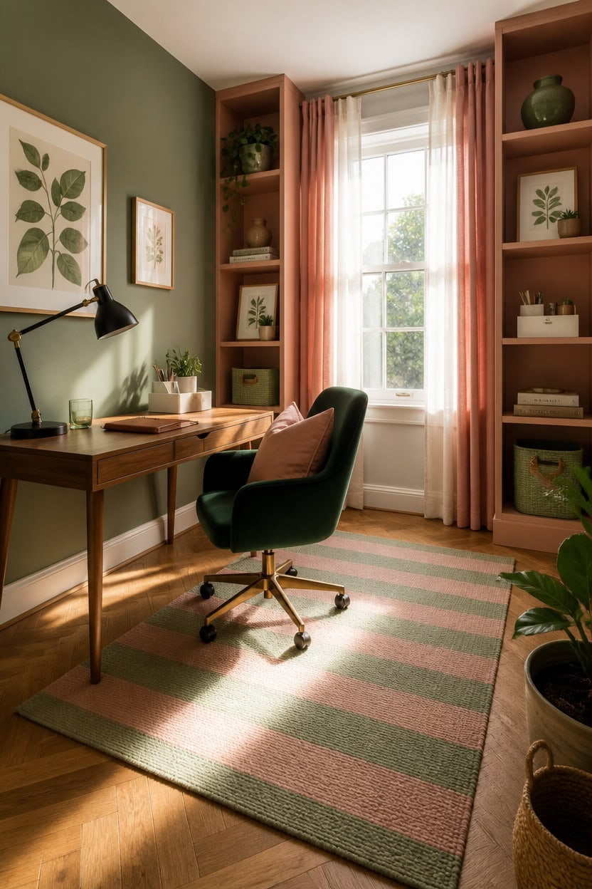 muted pink and green
