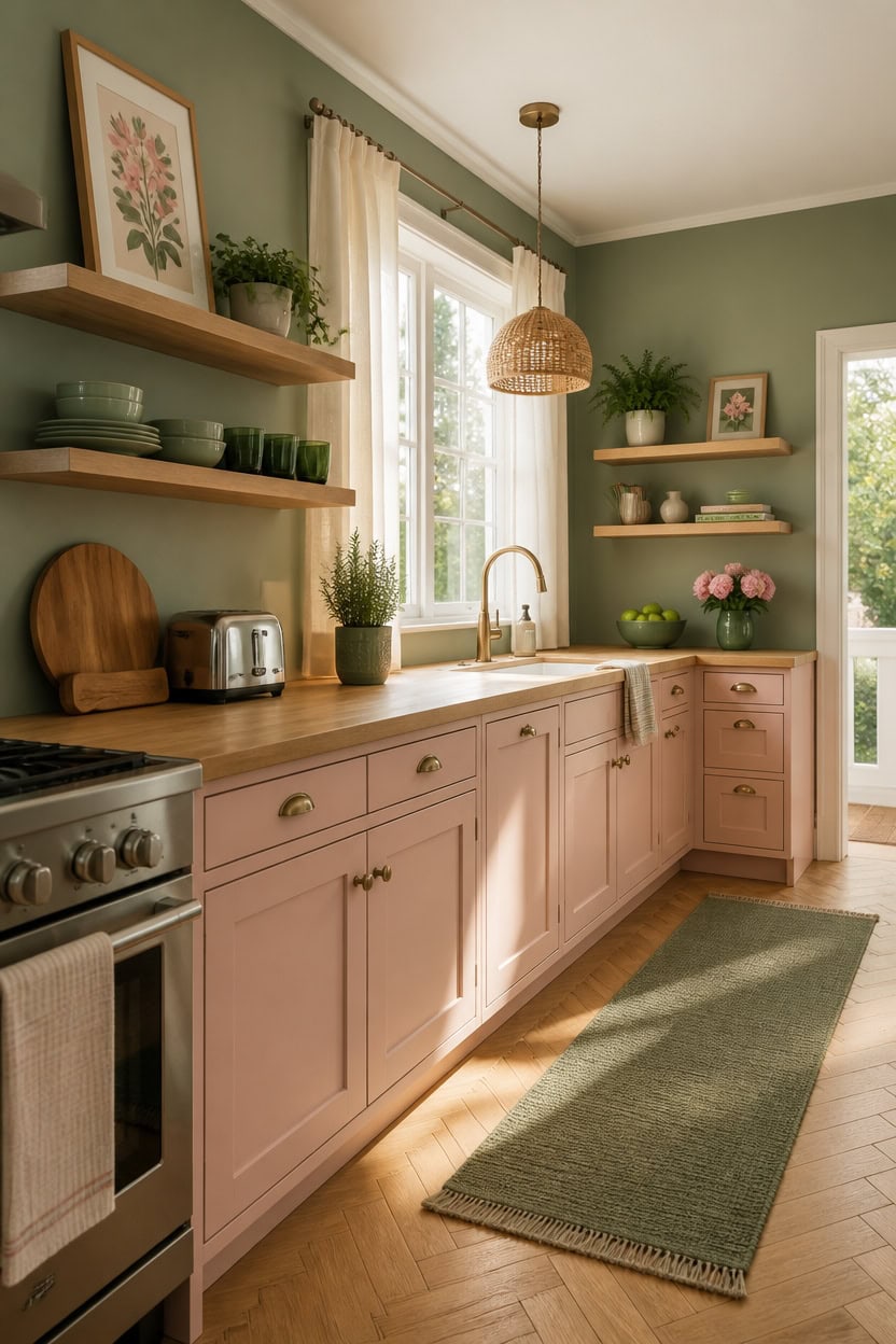 muted sage green kitchen scheme