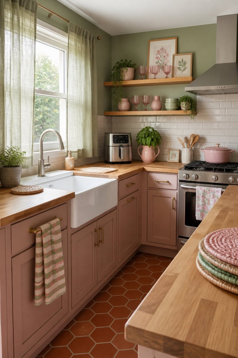 muted sage with warm pink