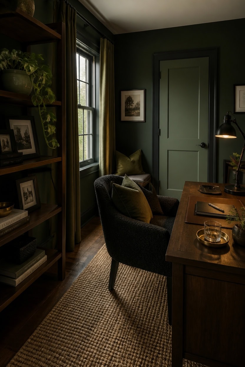 near black trim muted green accents