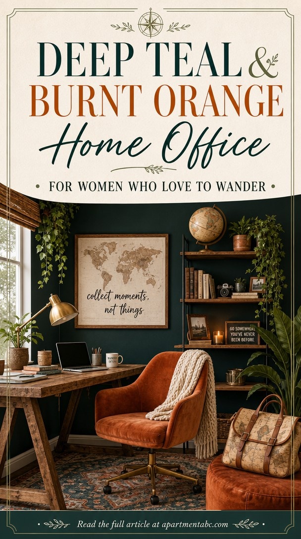 Deep Teal & Burnt Orange Home Office for Women Who Love to Wander