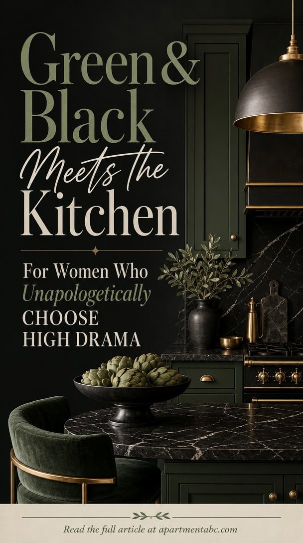 Green & Black Meets the Kitchen: For Women Who Unapologetically Choose High Drama — Pinterest Pin