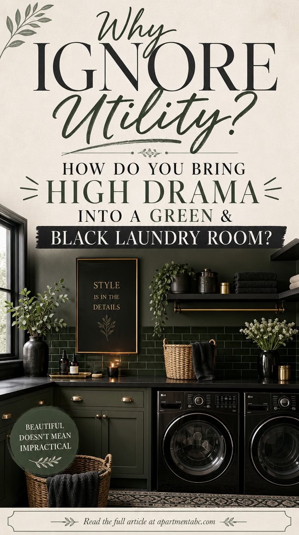Why Ignore Utility? How Do You Bring High Drama Into a Green & Black Laundry Room? — Pinterest Pin