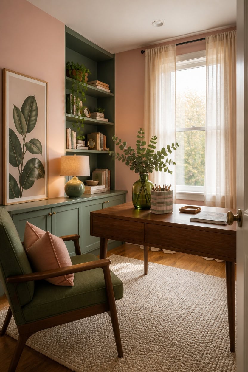 pink walls green accents
