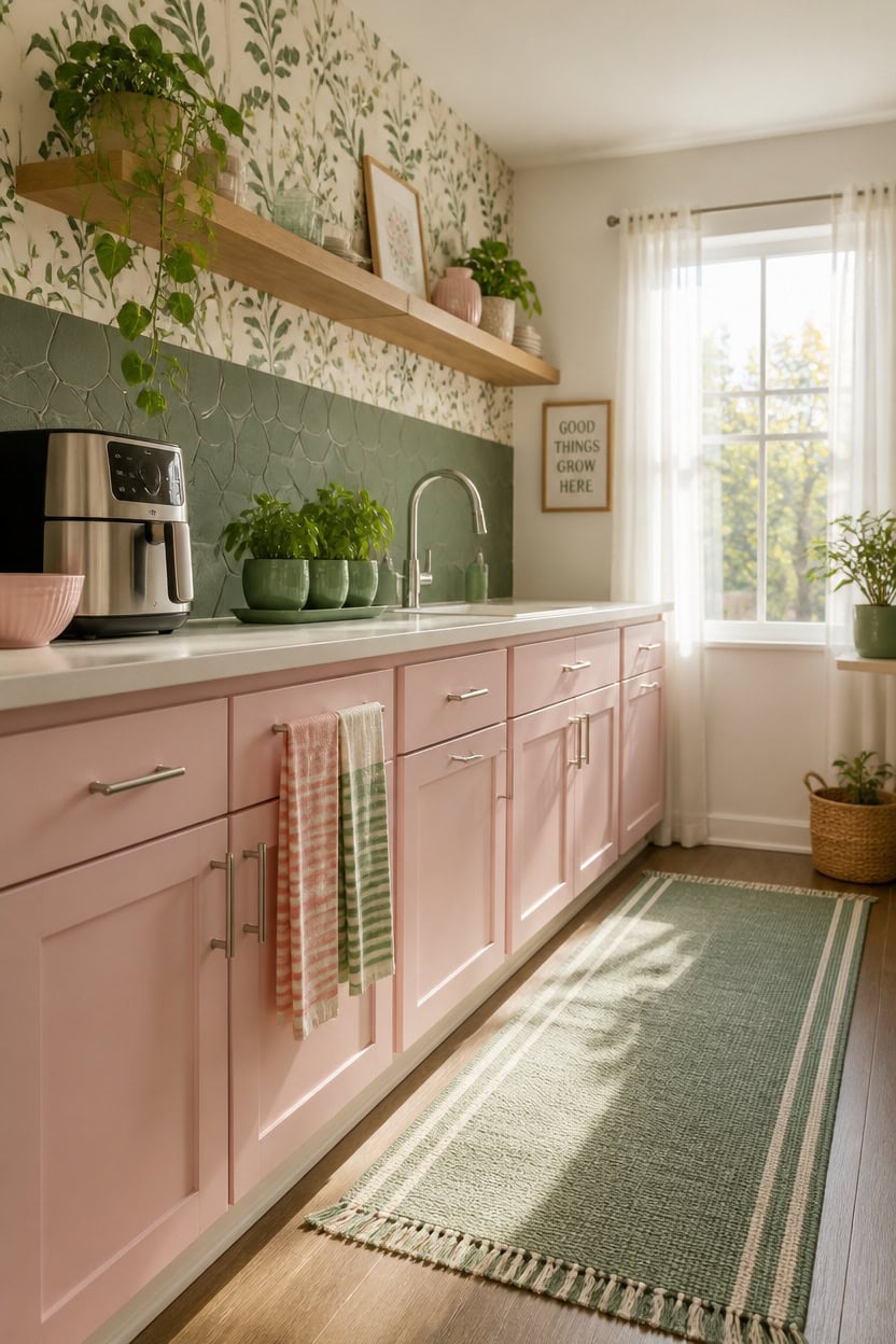renters pink and green makeover