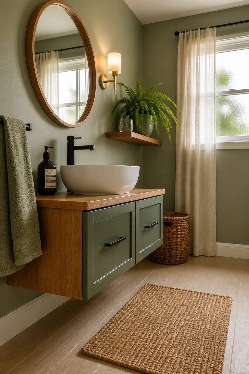 sage and oak calming bathroom