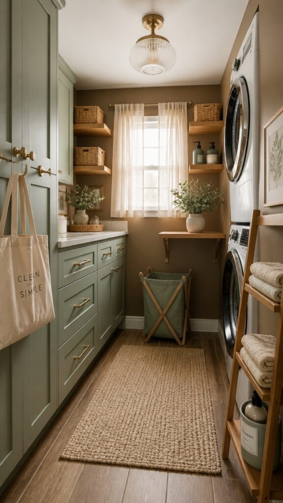 Sage Green & Natural Oak Laundry Rooms for Women Who Love Nature