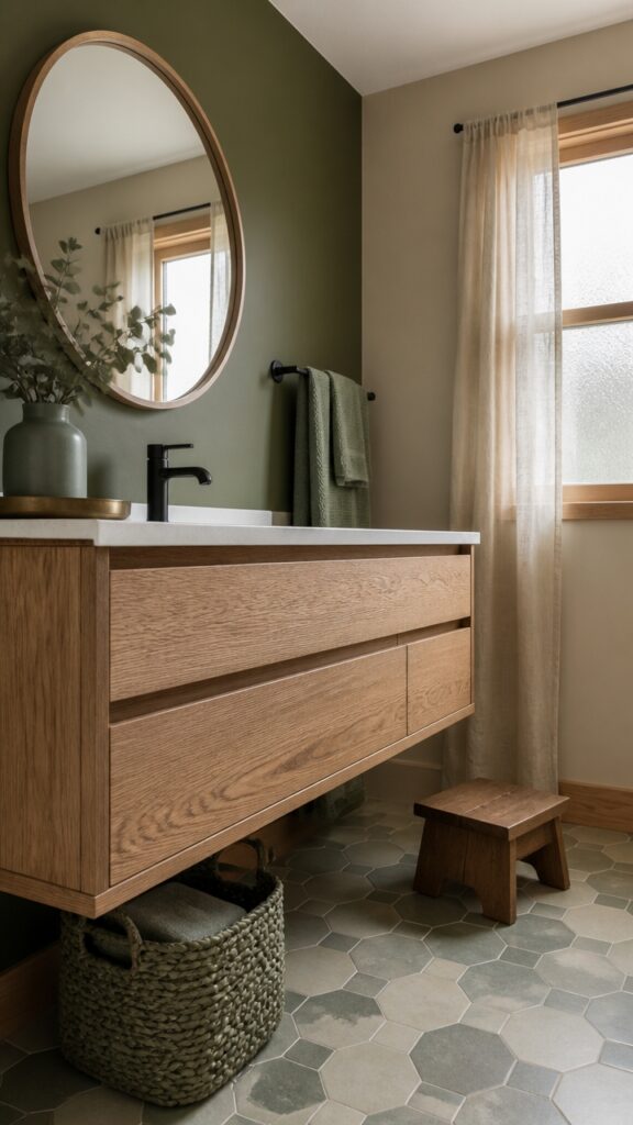 Why Nature Lovers Are Obsessed With Sage Green & Oak Bathrooms