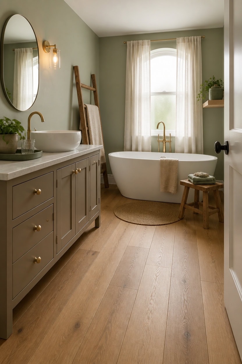 sage green with oak