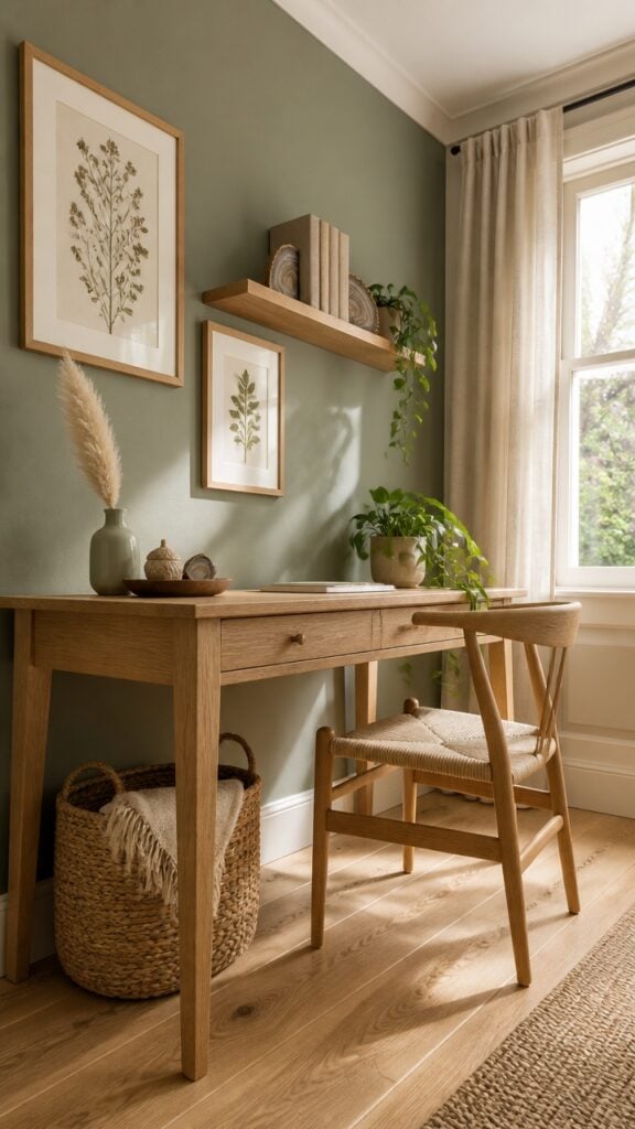 Sage Green & Natural Oak Home Office for Women Who Find Peace in the Outdoors