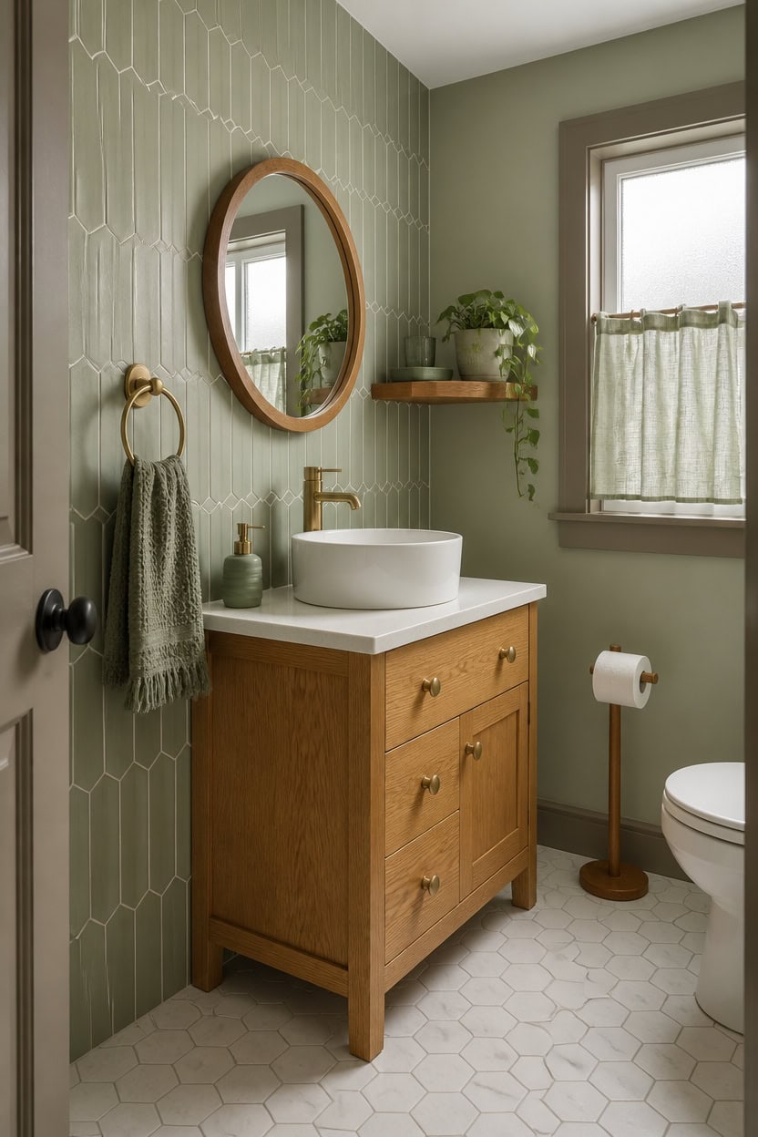 sage tile with oak