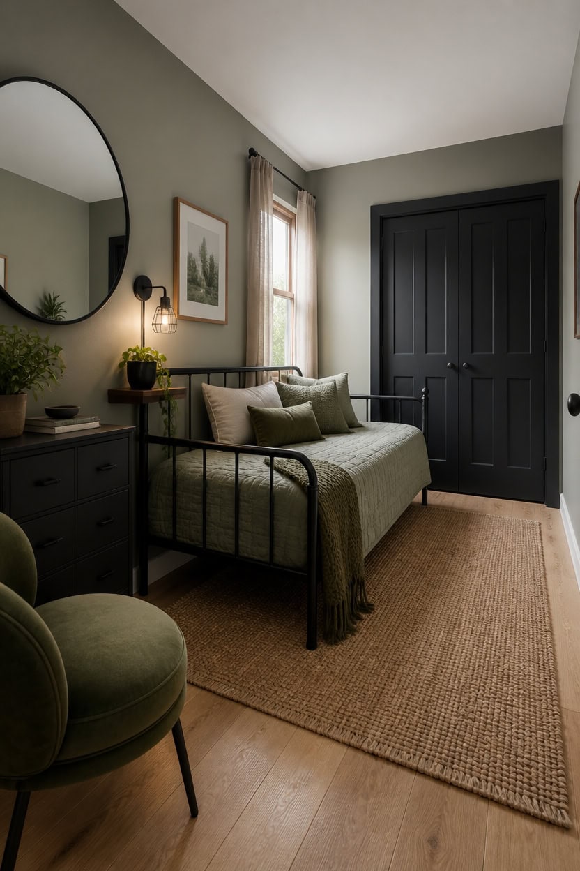 small sage walls black accents