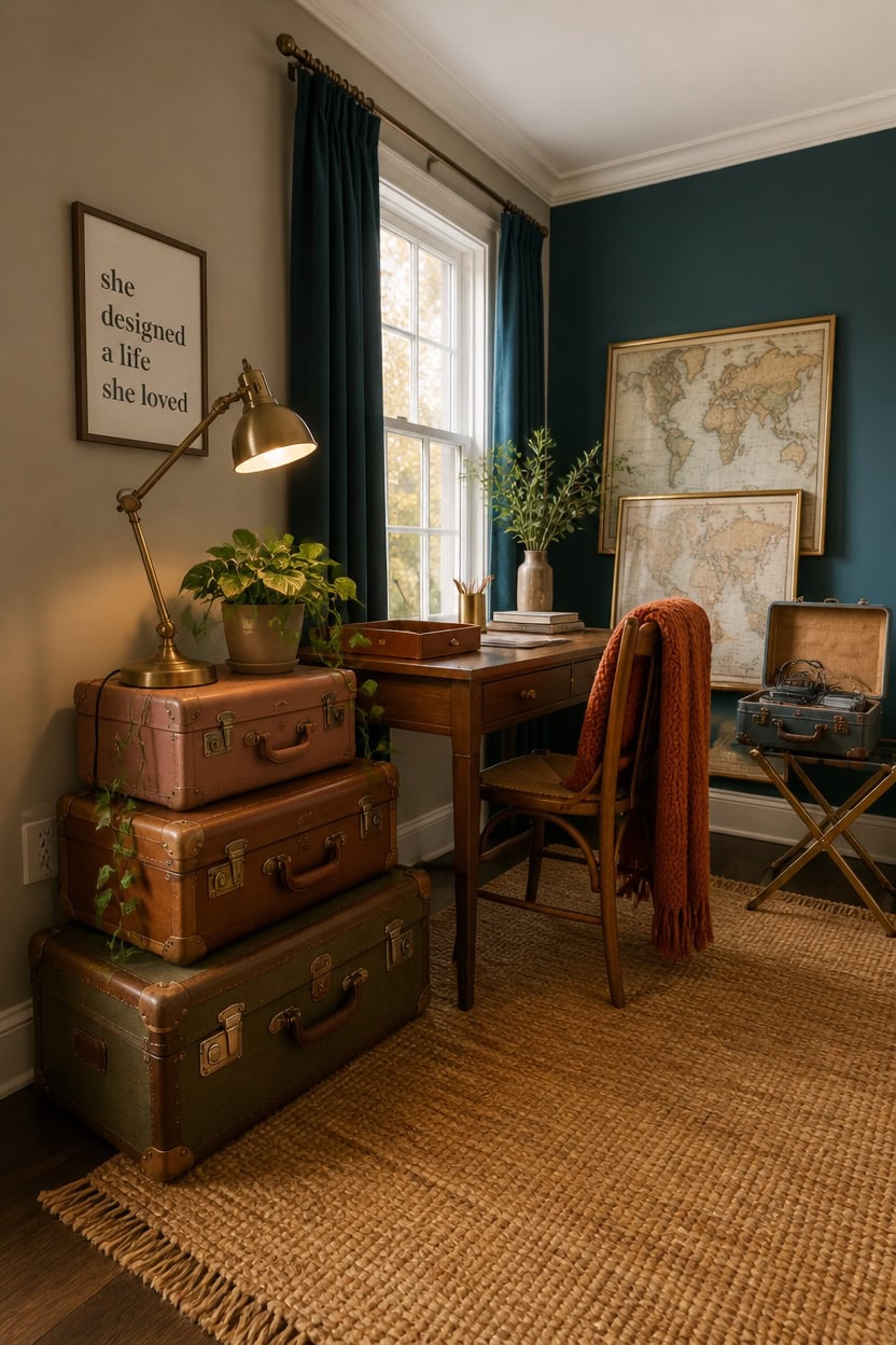 stacked vintage suitcases accent