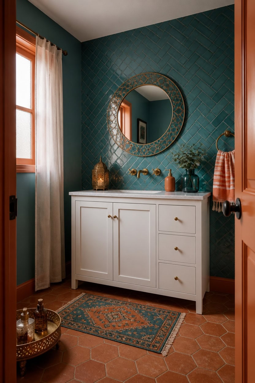teal moroccan zellige bathroom