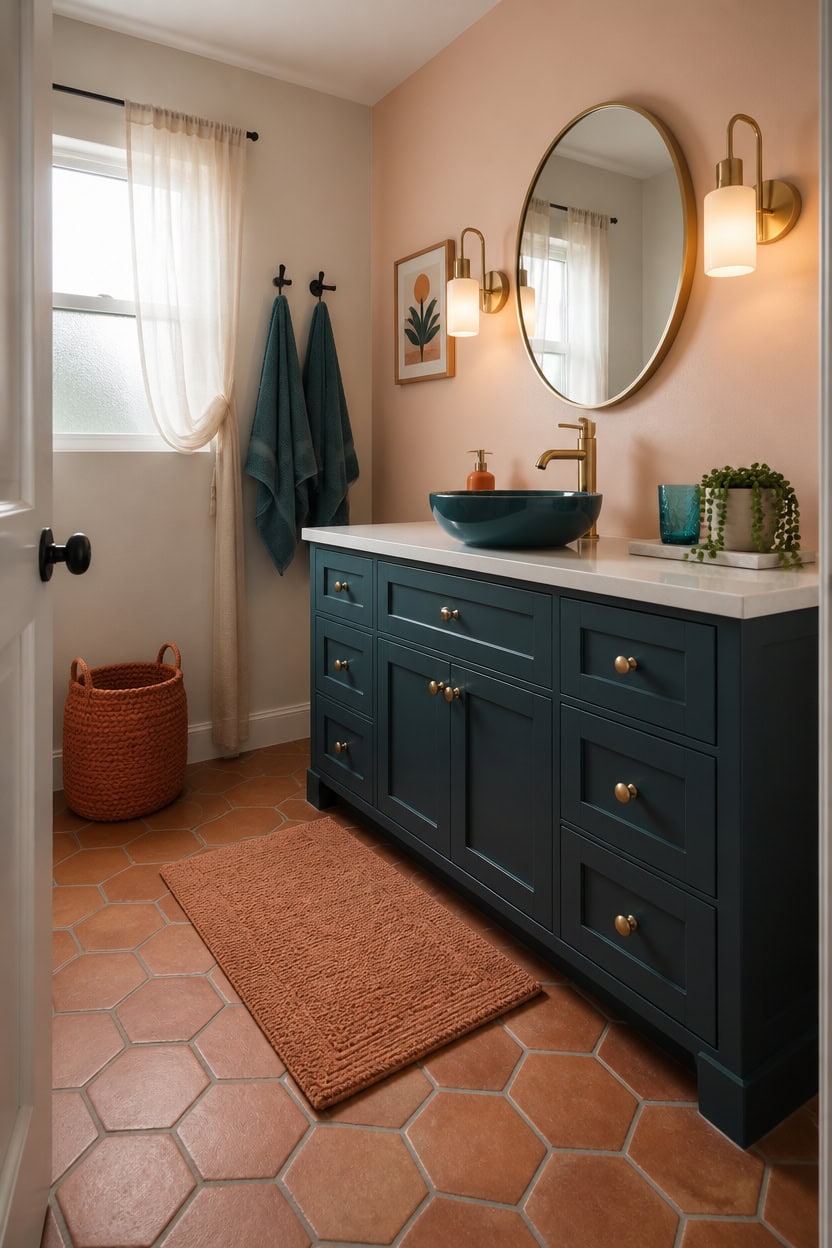Countertop and Flooring Pairings for Teal and Orange