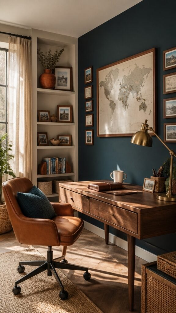 Deep Teal & Burnt Orange Home Office for Women Who Love to Wander