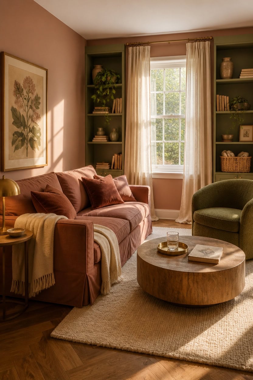 warm dusty rose olive