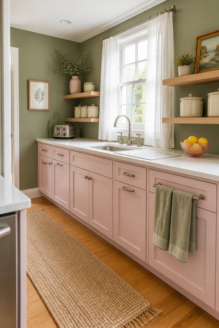 warm neutrals complement pink green