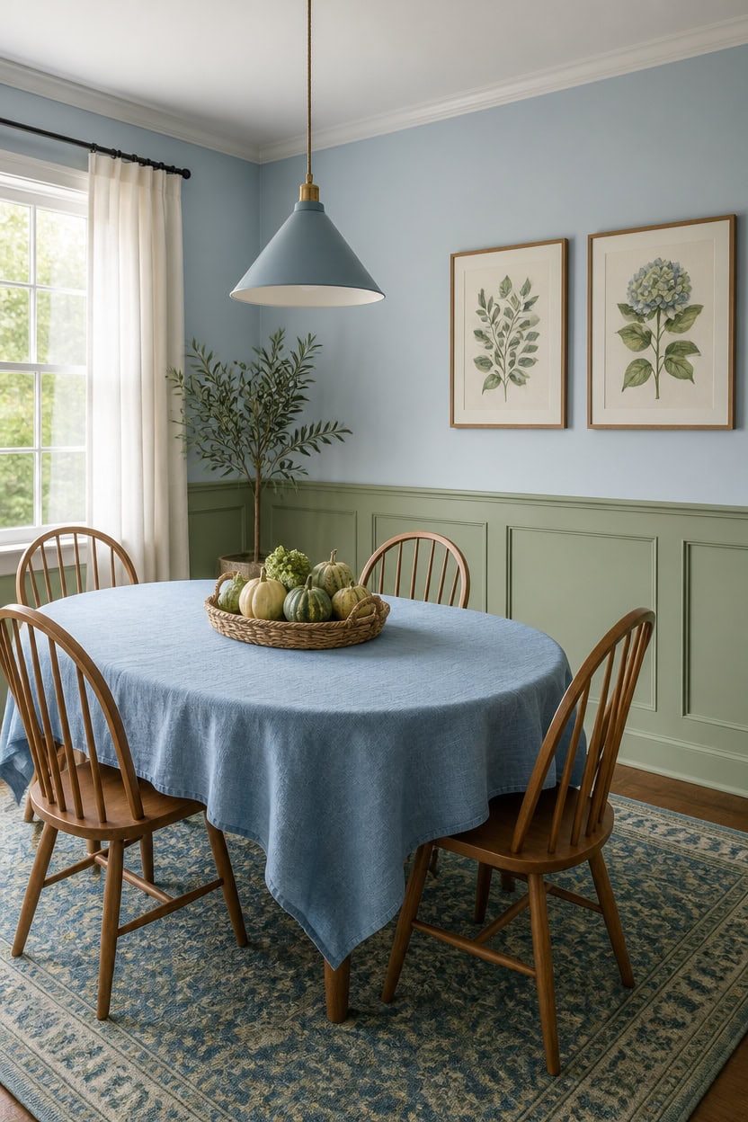 airy blue and green dining