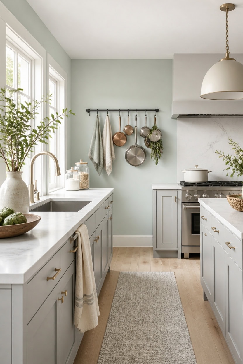 airy green gray kitchen oasis