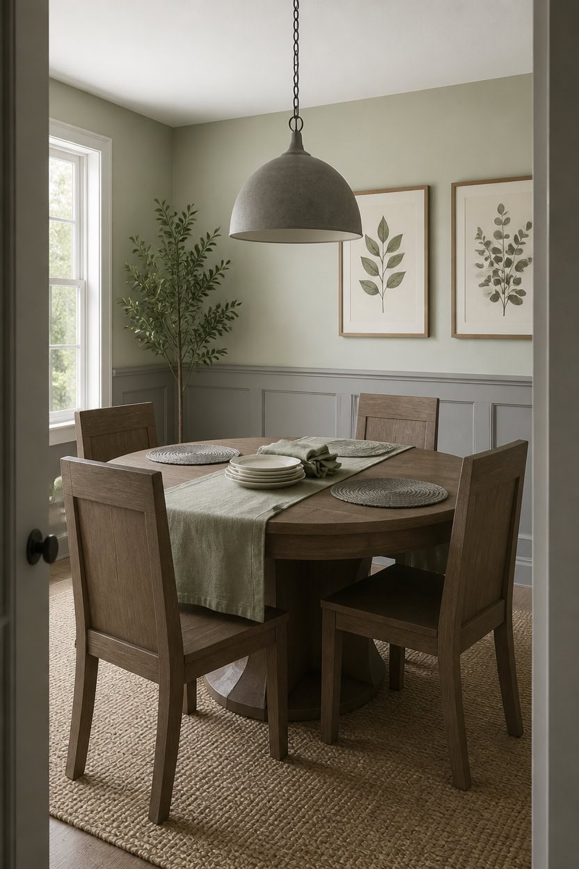 airy green walls grounded centerpiece
