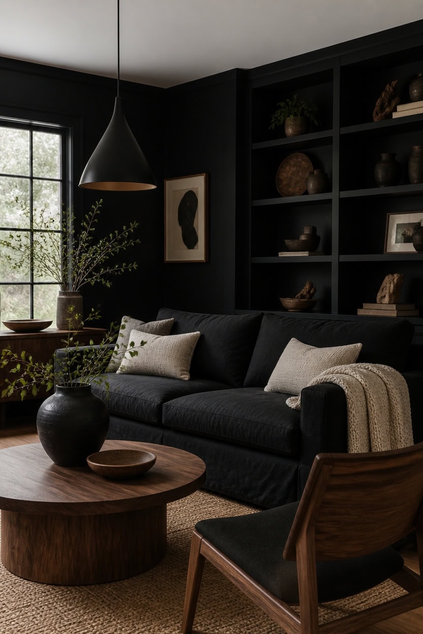 anchored black sofa vignette