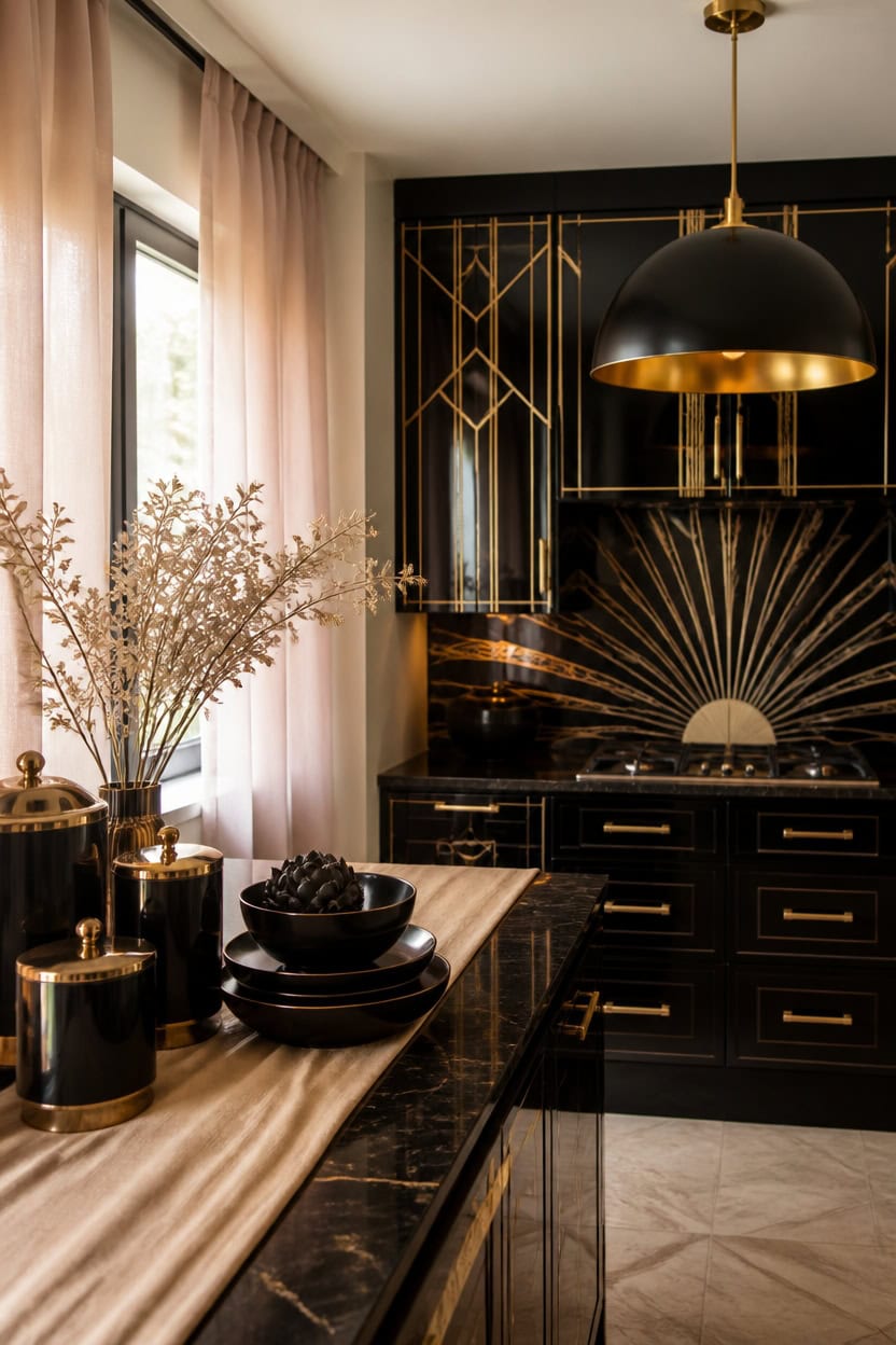 art deco black beige gold