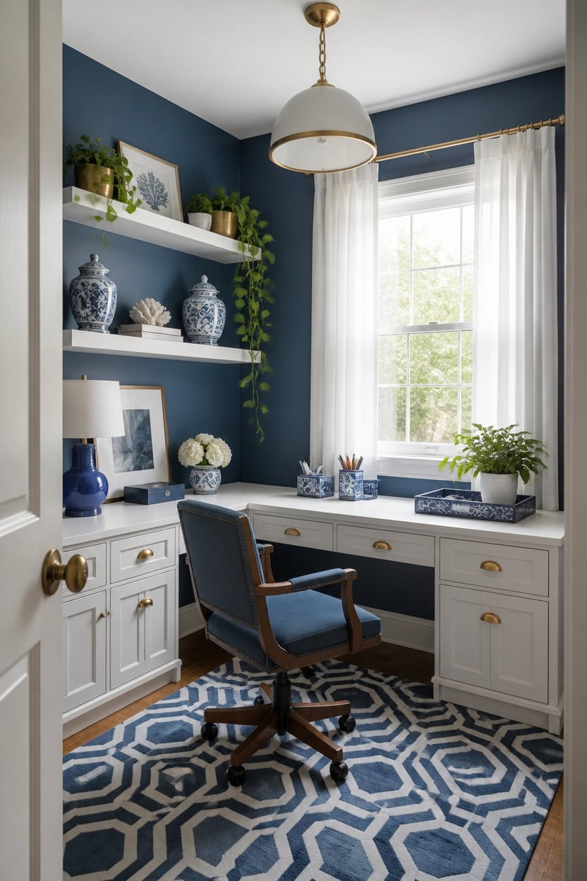 azurite corner workspace with greenery