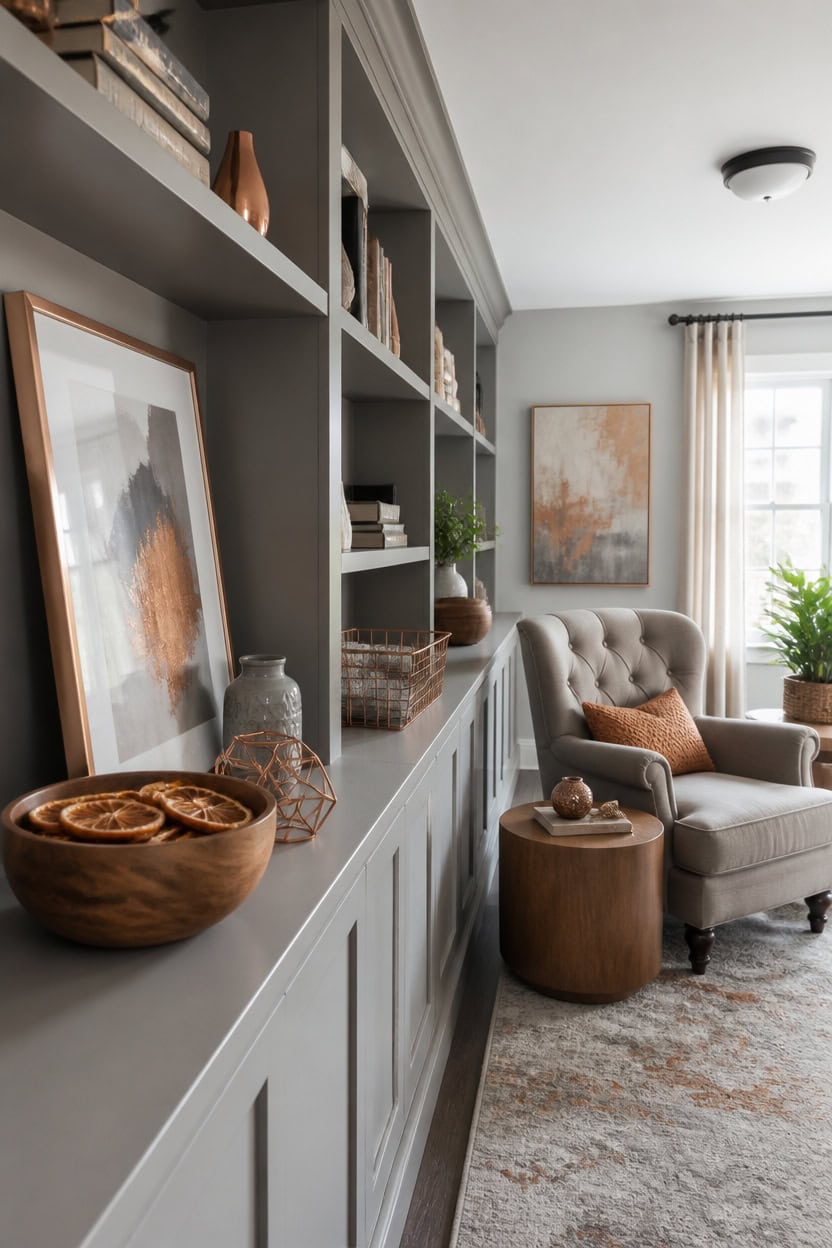 balanced copper accents grounded gray