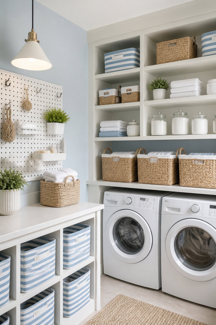 bashful blue pegboard storage