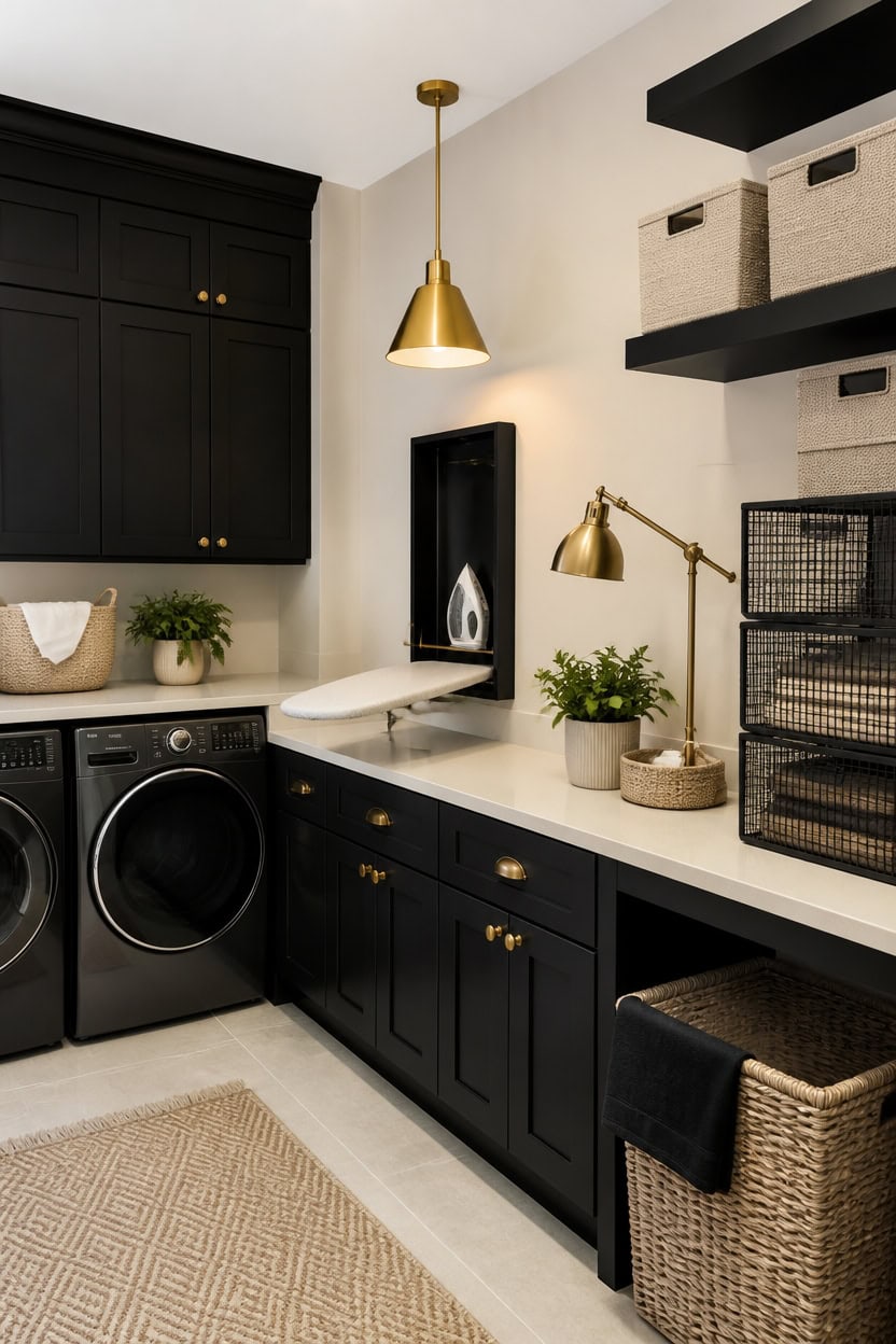 beige and black functional laundry