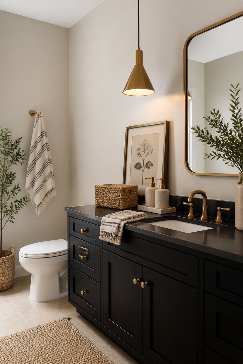 beige and black serene bathroom