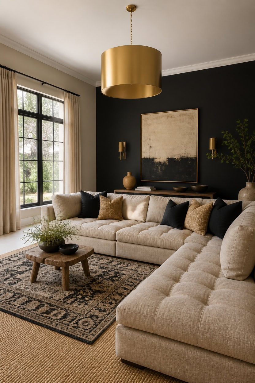 beige sectional black contrast