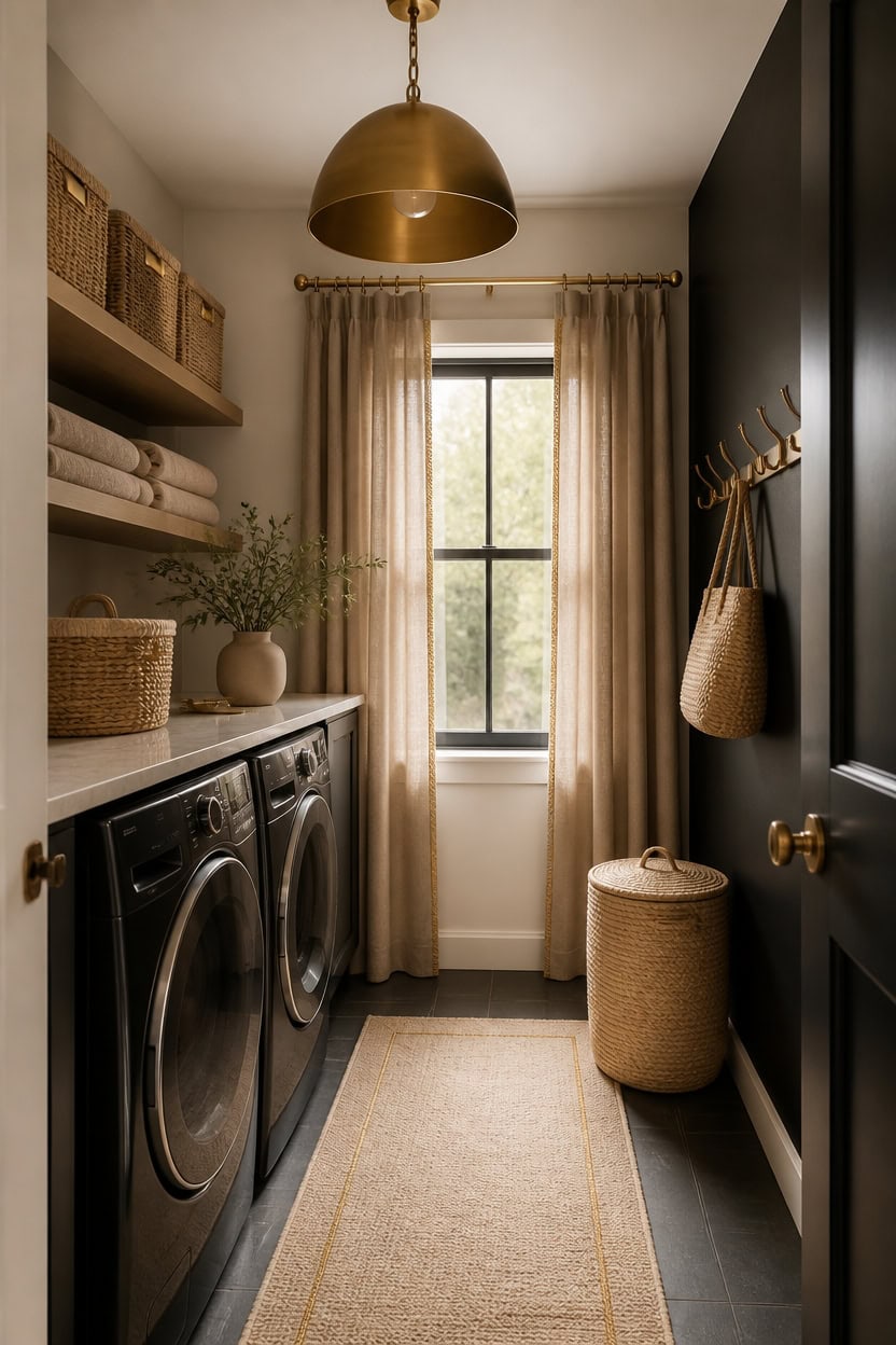 beige textiles gold accents