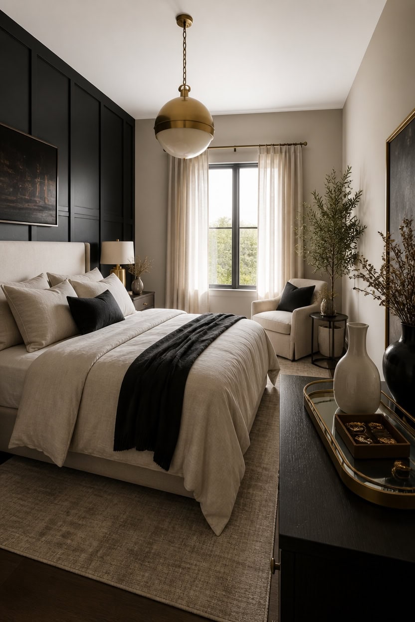 beige walls black accent