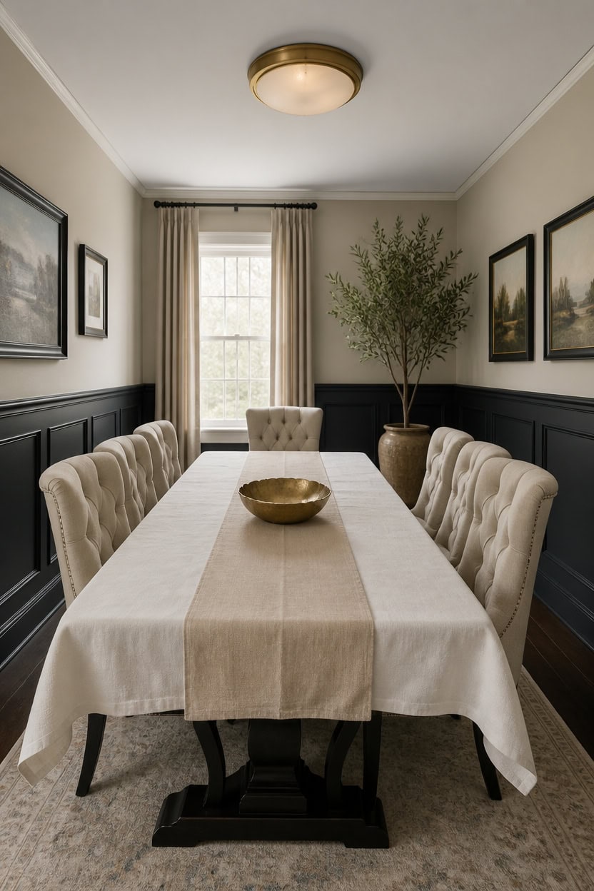 beige walls black wainscoting