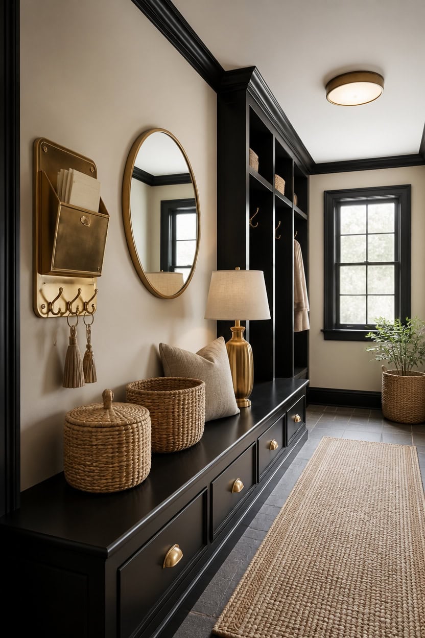 beige walls brass accents