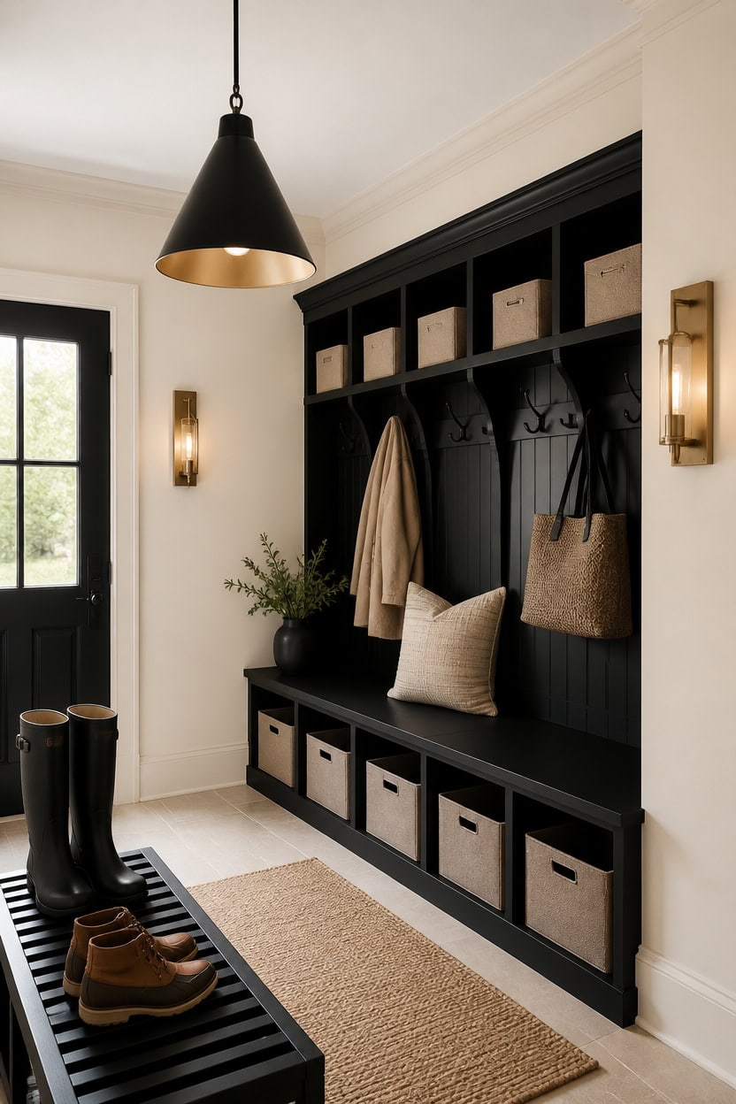 black and beige mudroom refresh