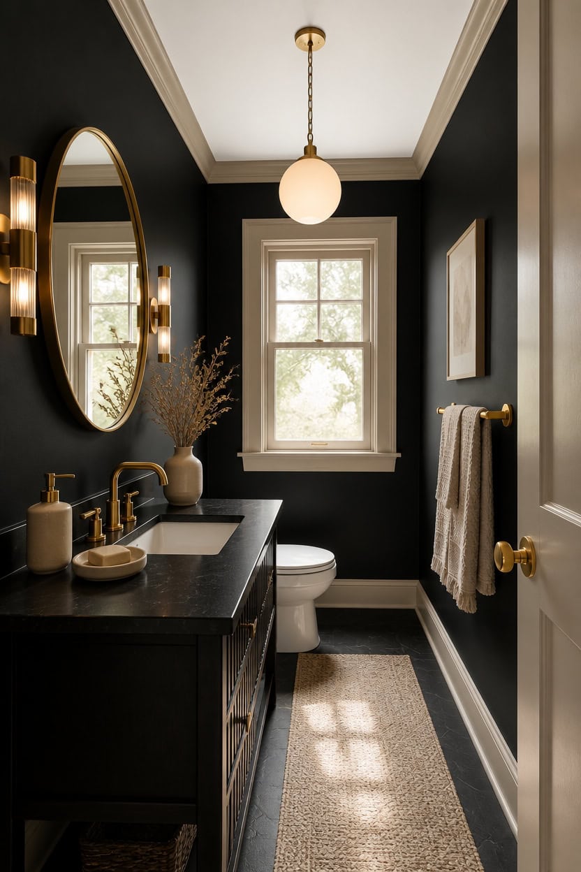 black and gold refined bathroom accents