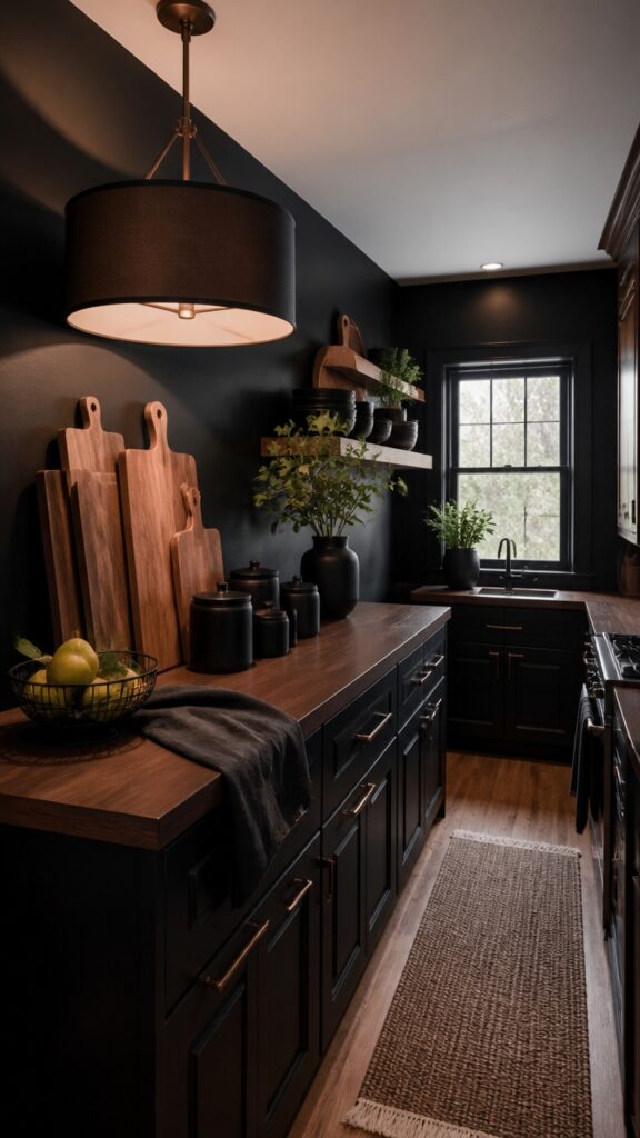 The Black and Wood Kitchen Where the Cutting Board Earns Its Counter Space