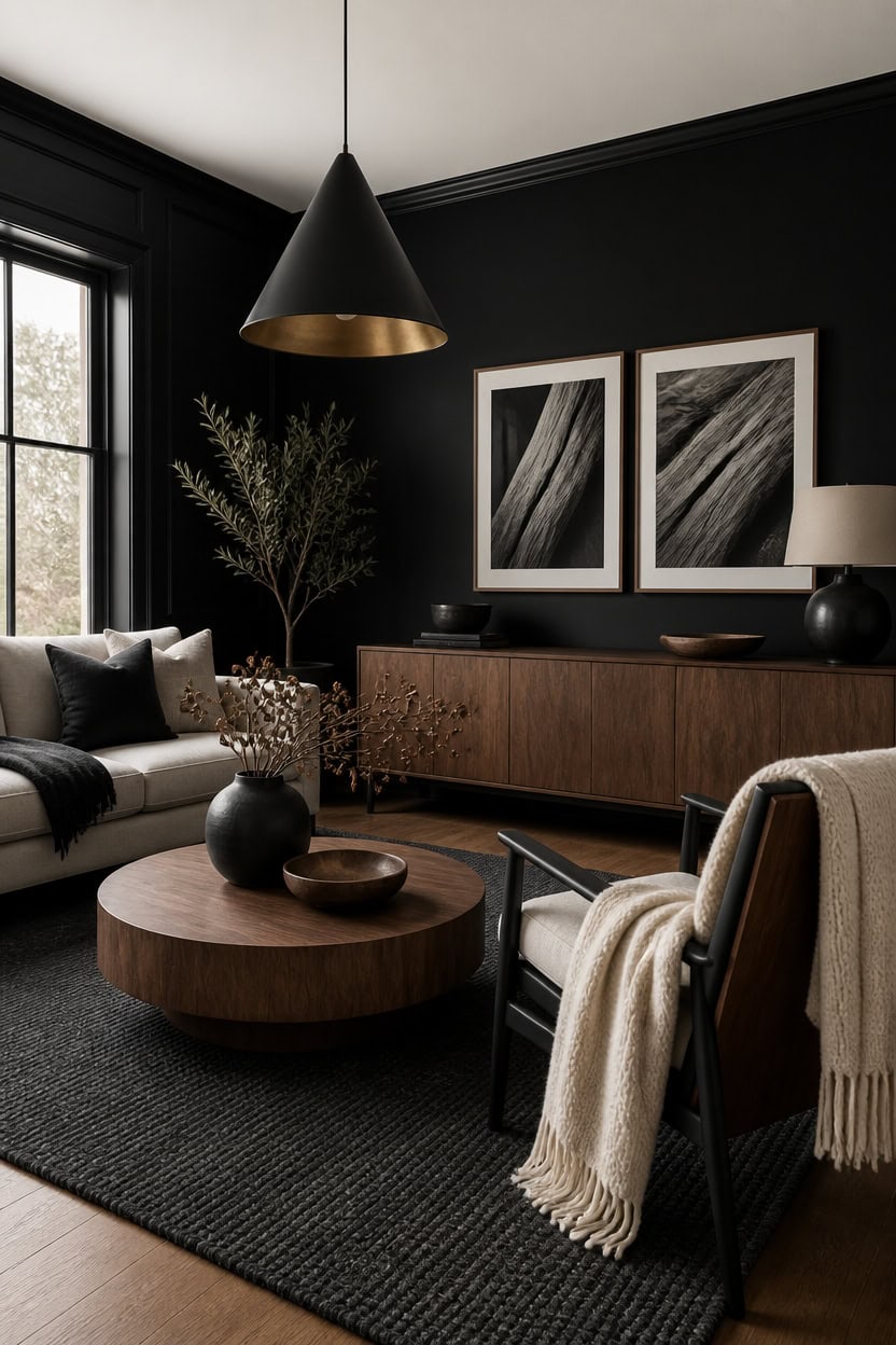 black and wood cozy contrast