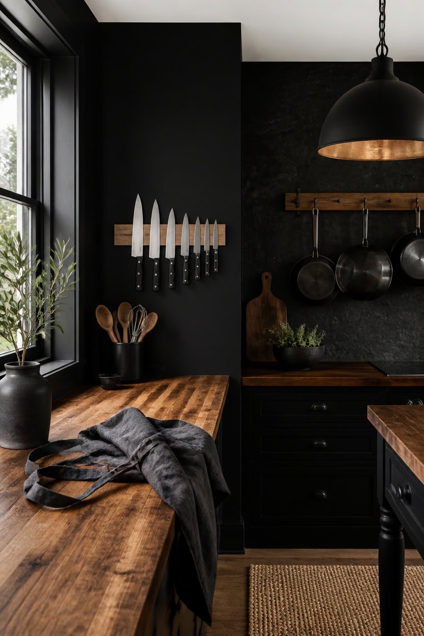 black and wood kitchen harmony