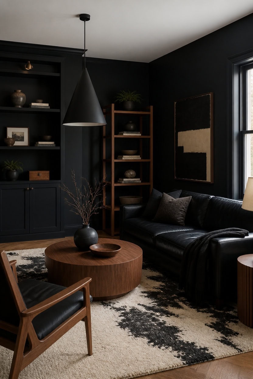 black and wood living room